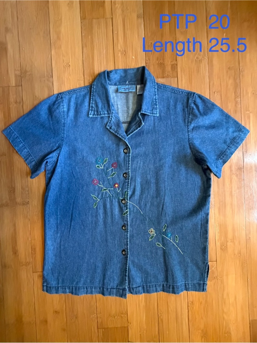 Vintage Jane Ashley 90s Denim Shirt with Embroidered Flowers